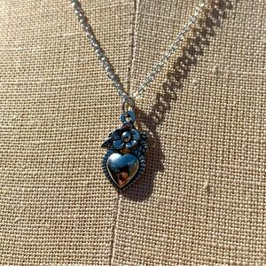 NWT Sterling Silver Plated Chain & Heart with Flower Charm Necklace.